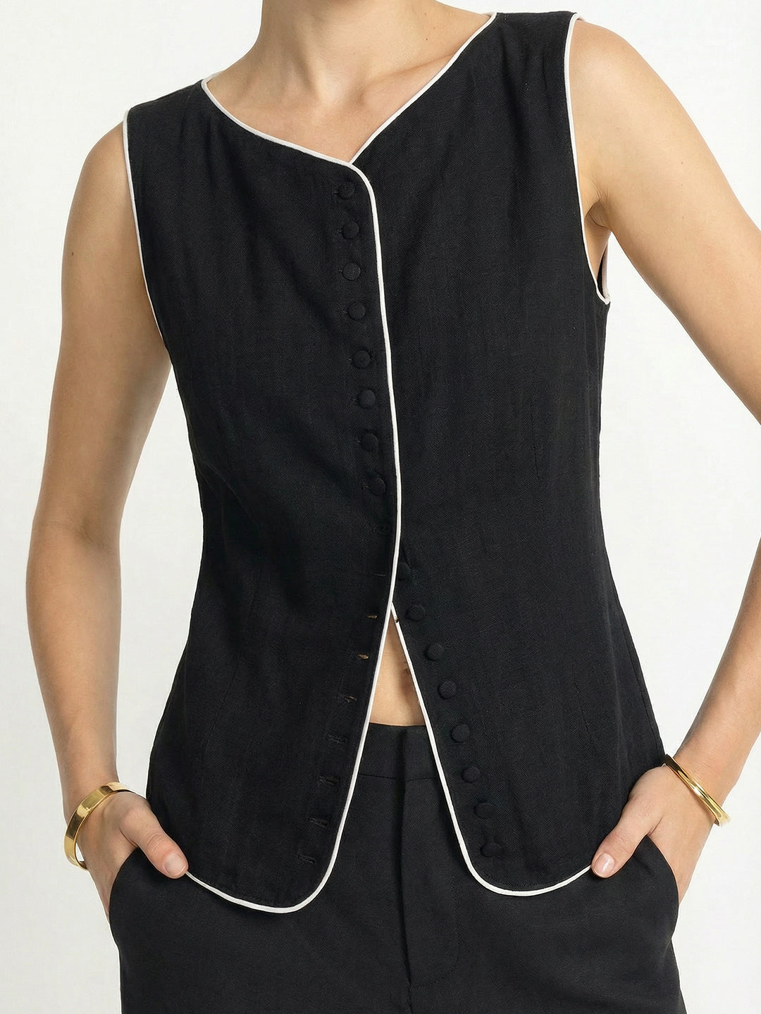 Color-blocked Linen Vest