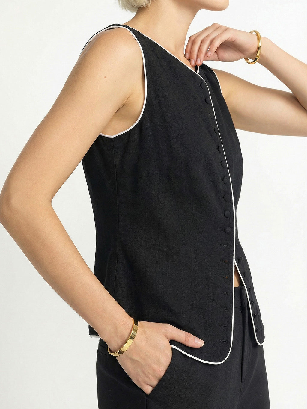 Color-blocked Linen Vest