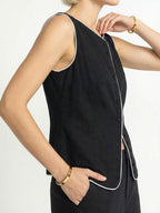 Color-blocked Linen Vest