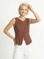Color-blocked Linen Vest