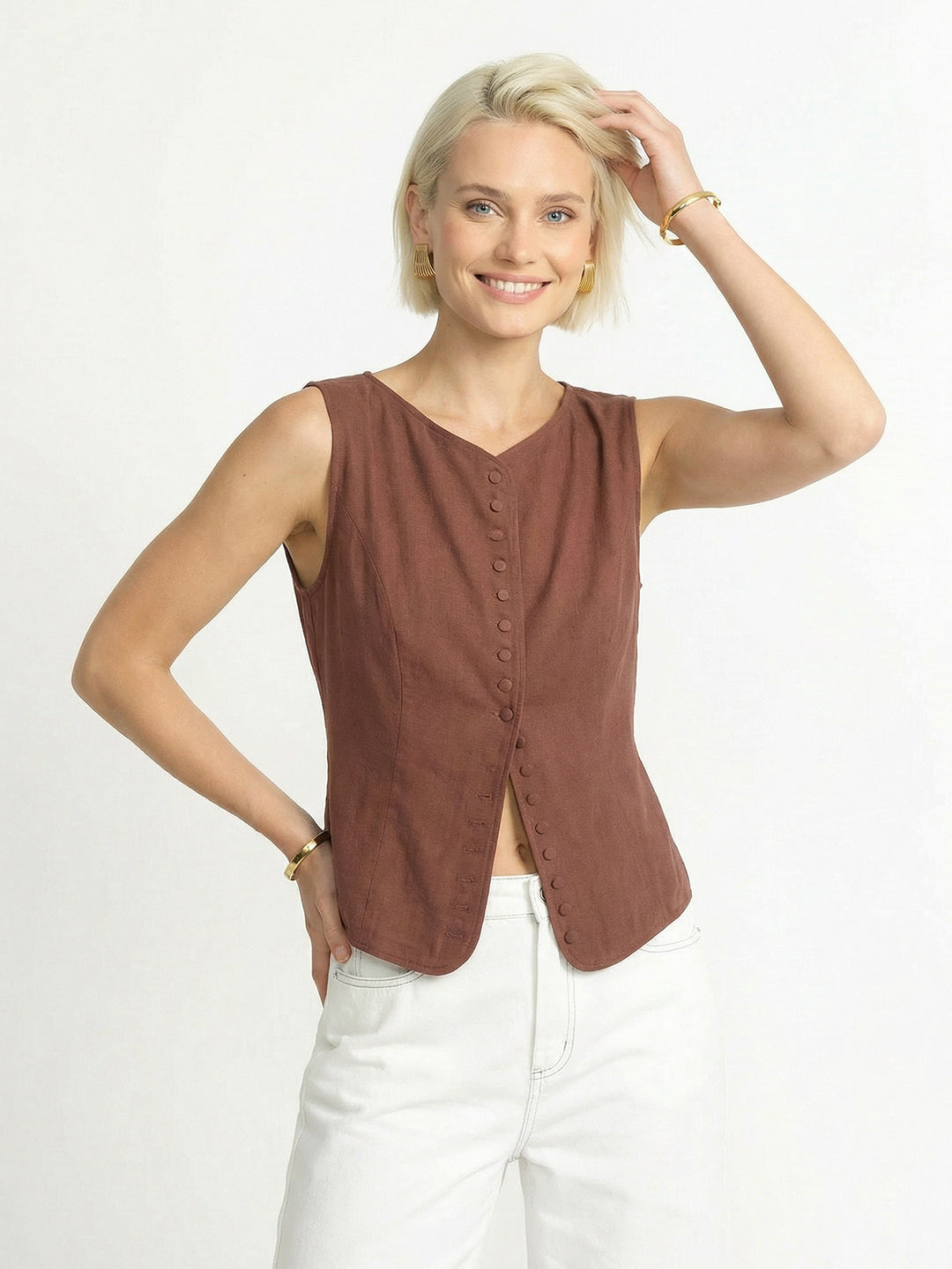 Color-blocked Linen Vest