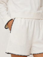 Color-blocked embroidered trim shorts