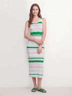 Color Stripe Ribbed Sleeveless Midi Dress