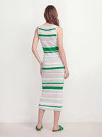 Color Stripe Ribbed Sleeveless Midi Dress