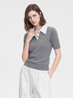 Contrast Collar Cable Knit Polo