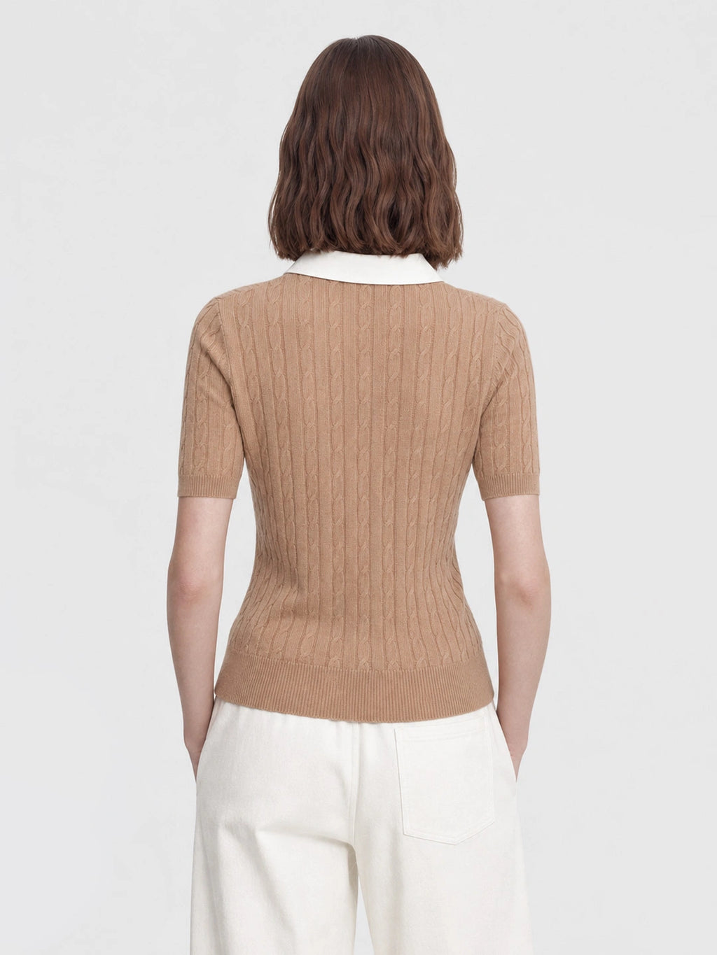 Contrast Collar Cable Knit Polo