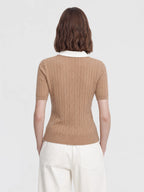 Contrast Collar Cable Knit Polo