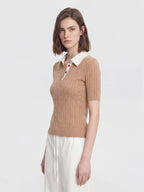 Contrast Collar Cable Knit Polo