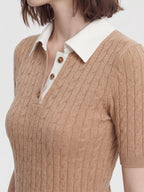 Contrast Collar Cable Knit Polo