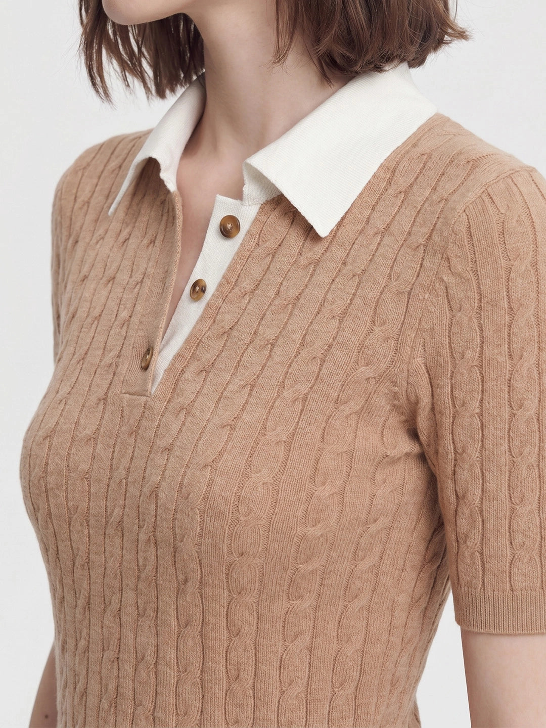 Contrast Collar Cable Knit Polo