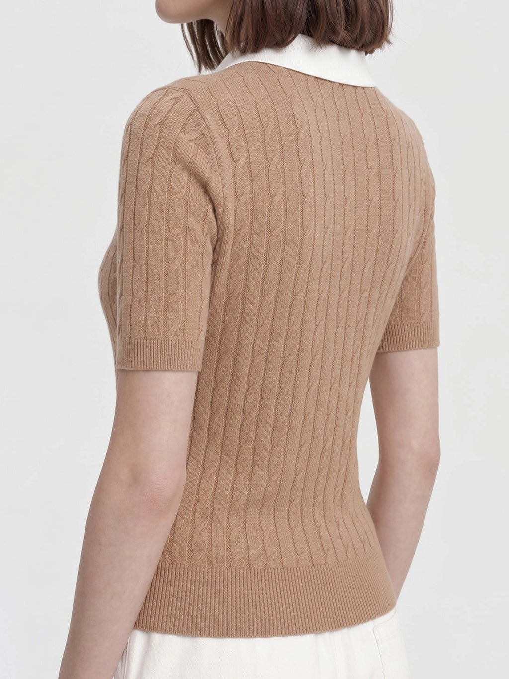 Contrast Collar Cable Knit Polo