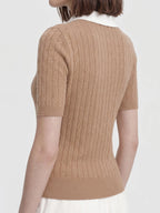 Contrast Collar Cable Knit Polo