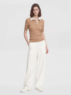 Contrast Collar Cable Knit Polo