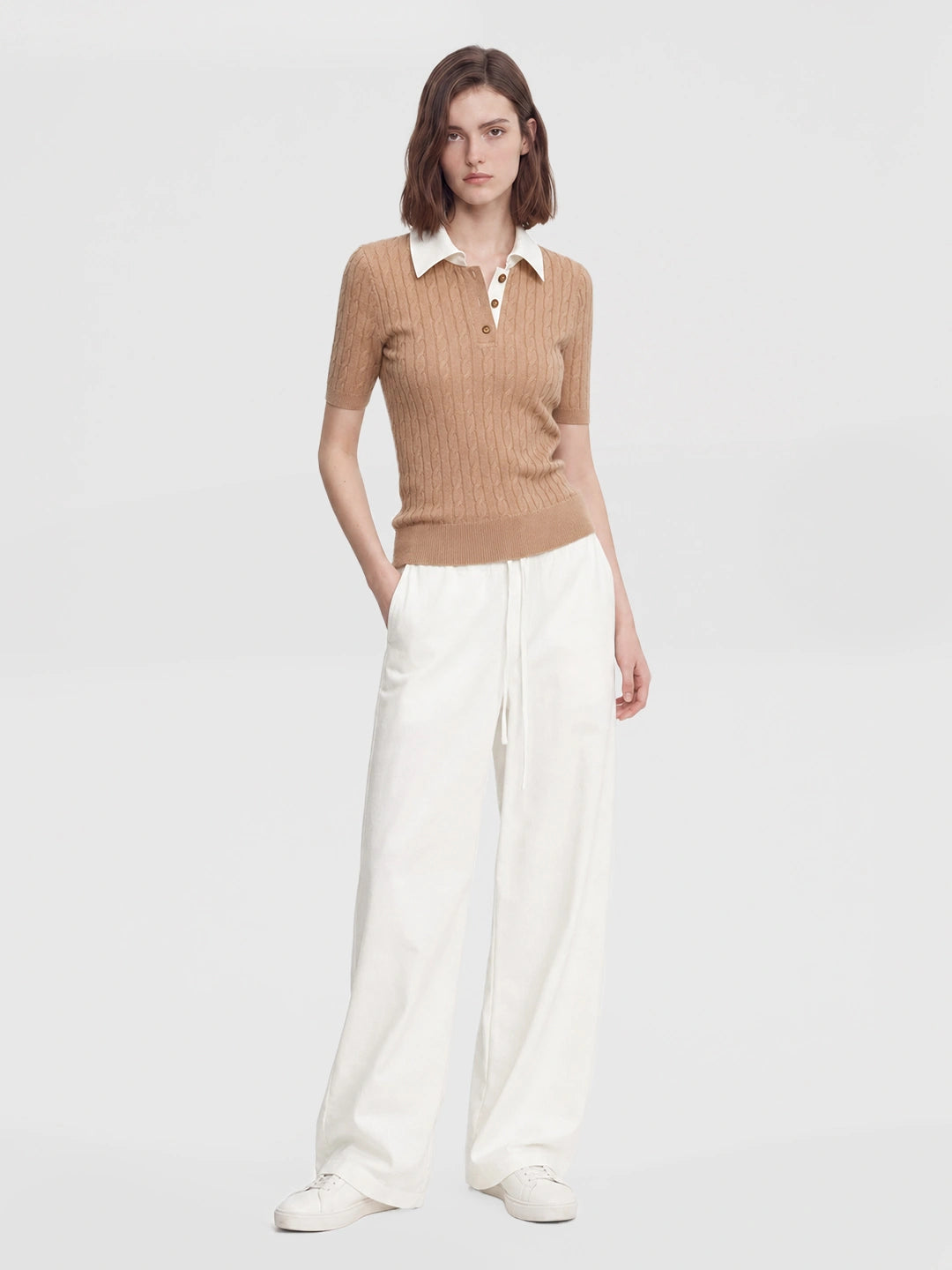 Contrast Collar Cable Knit Polo