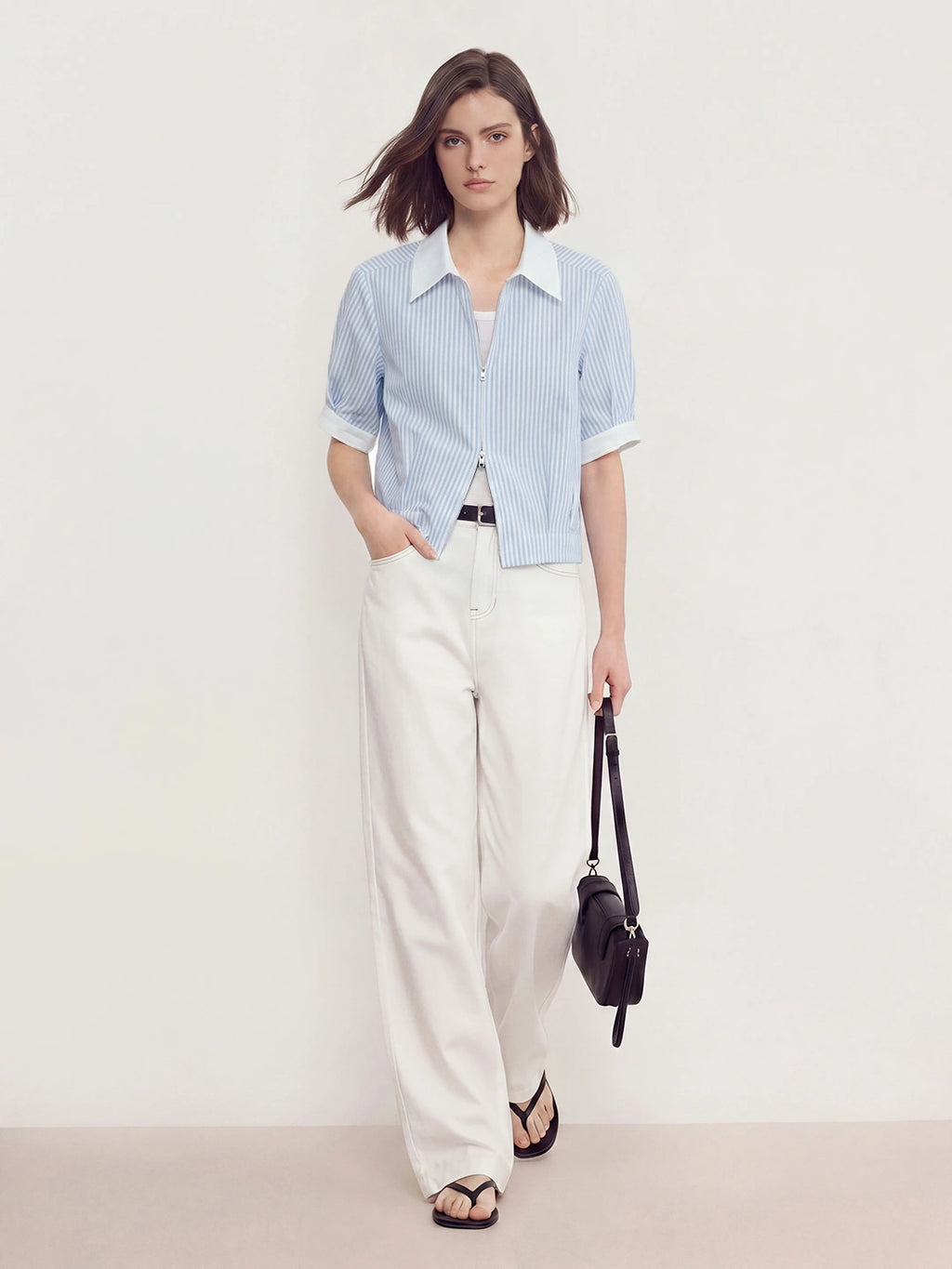 Two-way Zip Stripe Relaxed Shirt
