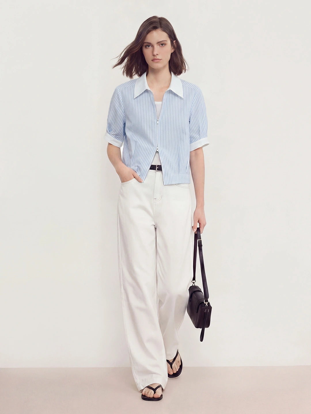 Two-way Zip Stripe Relaxed Shirt
