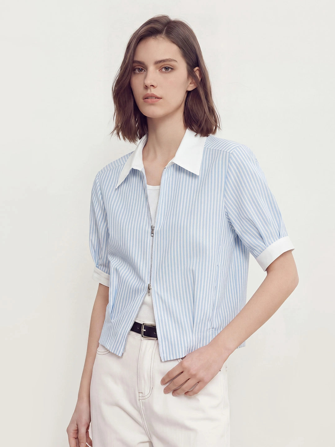 Two-way Zip Stripe Relaxed Shirt