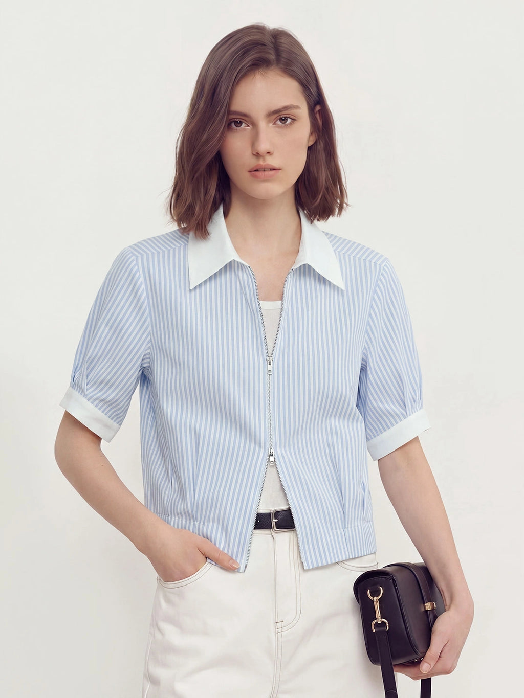 Two-way Zip Stripe Relaxed Shirt