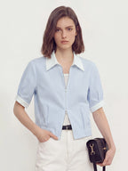 Two-way Zip Stripe Relaxed Shirt