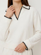 Contrast Embroidered Trim Sweatshirt