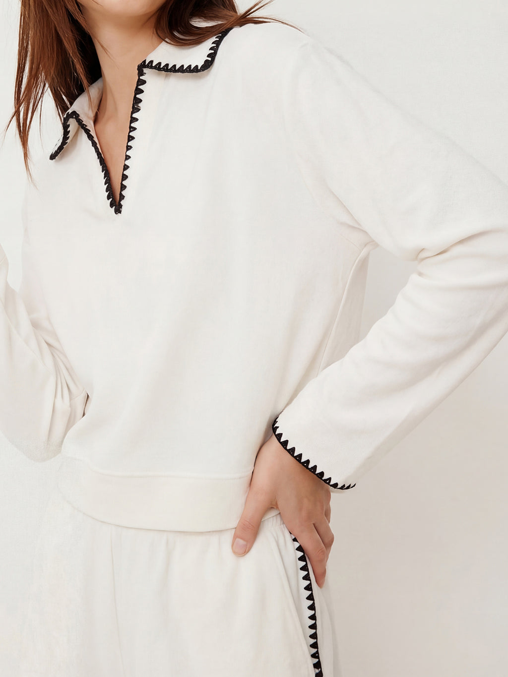 Contrast Embroidered Trim Sweatshirt