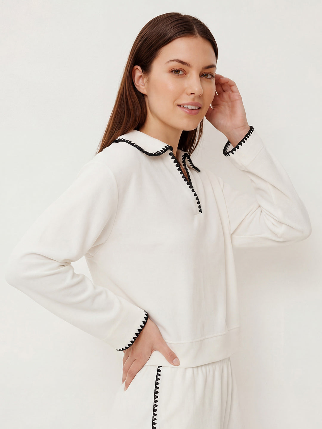 Contrast Embroidered Trim Sweatshirt