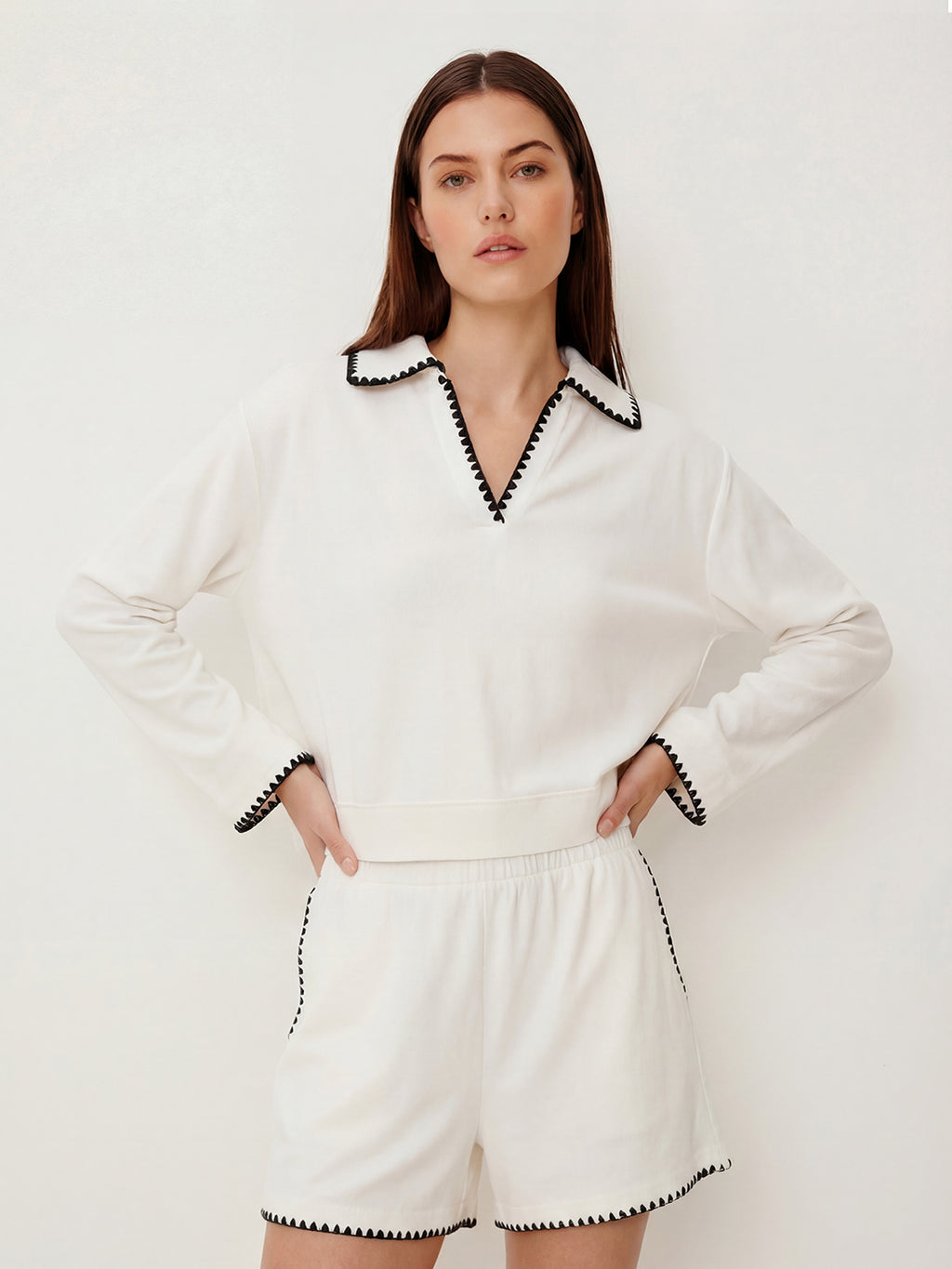 Contrast Embroidered Trim Sweatshirt