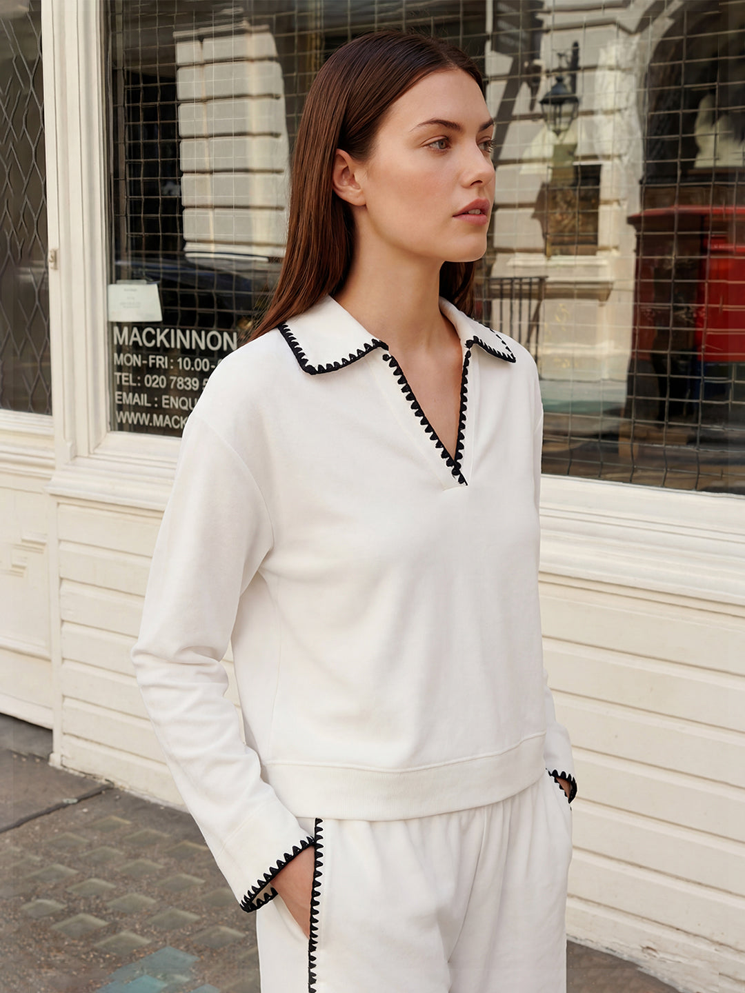 Contrast Embroidered Trim Sweatshirt