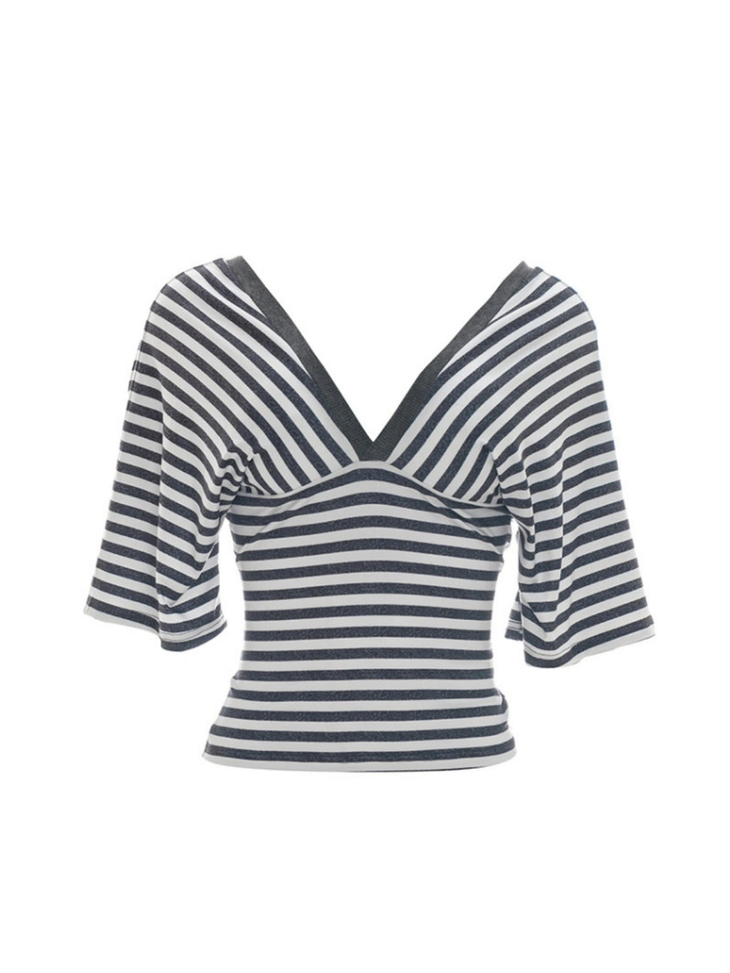 Contrast Trim Plunging Striped Crop Top