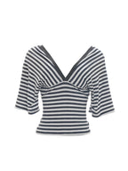 Contrast Trim Plunging Striped Crop Top