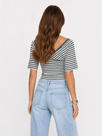 Contrast Trim Plunging Striped Crop Top
