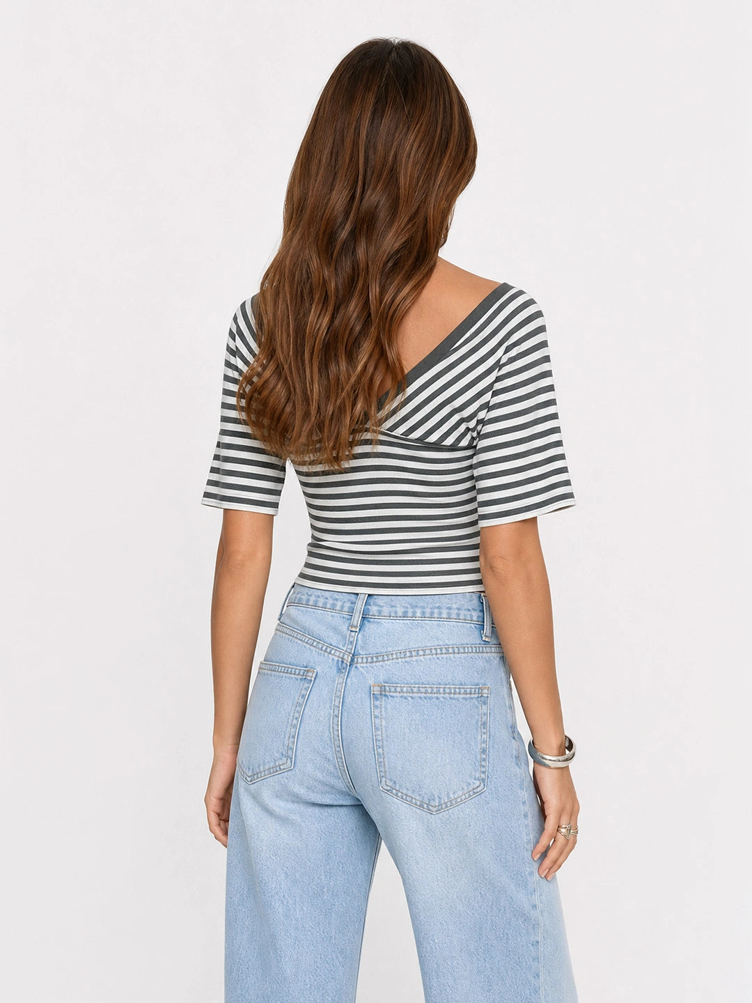 Contrast Trim Plunging Striped Crop Top