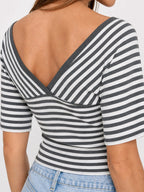 Contrast Trim Plunging Striped Crop Top