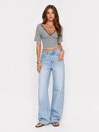 Contrast Trim Plunging Striped Crop Top