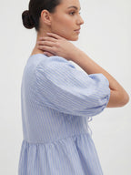 Cotton Puff Sleeve Tie Front Blouse