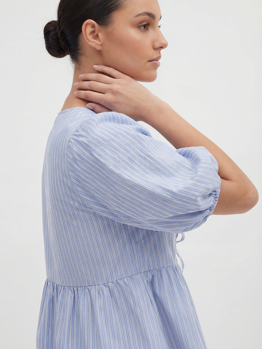 Cotton Puff Sleeve Tie Front Blouse