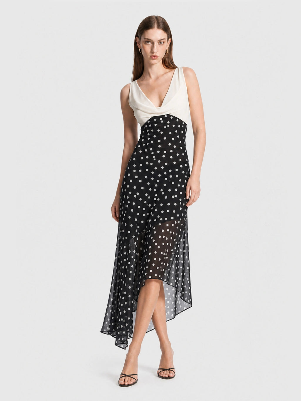 Cowl Neck Georgette Polka Dot Dress