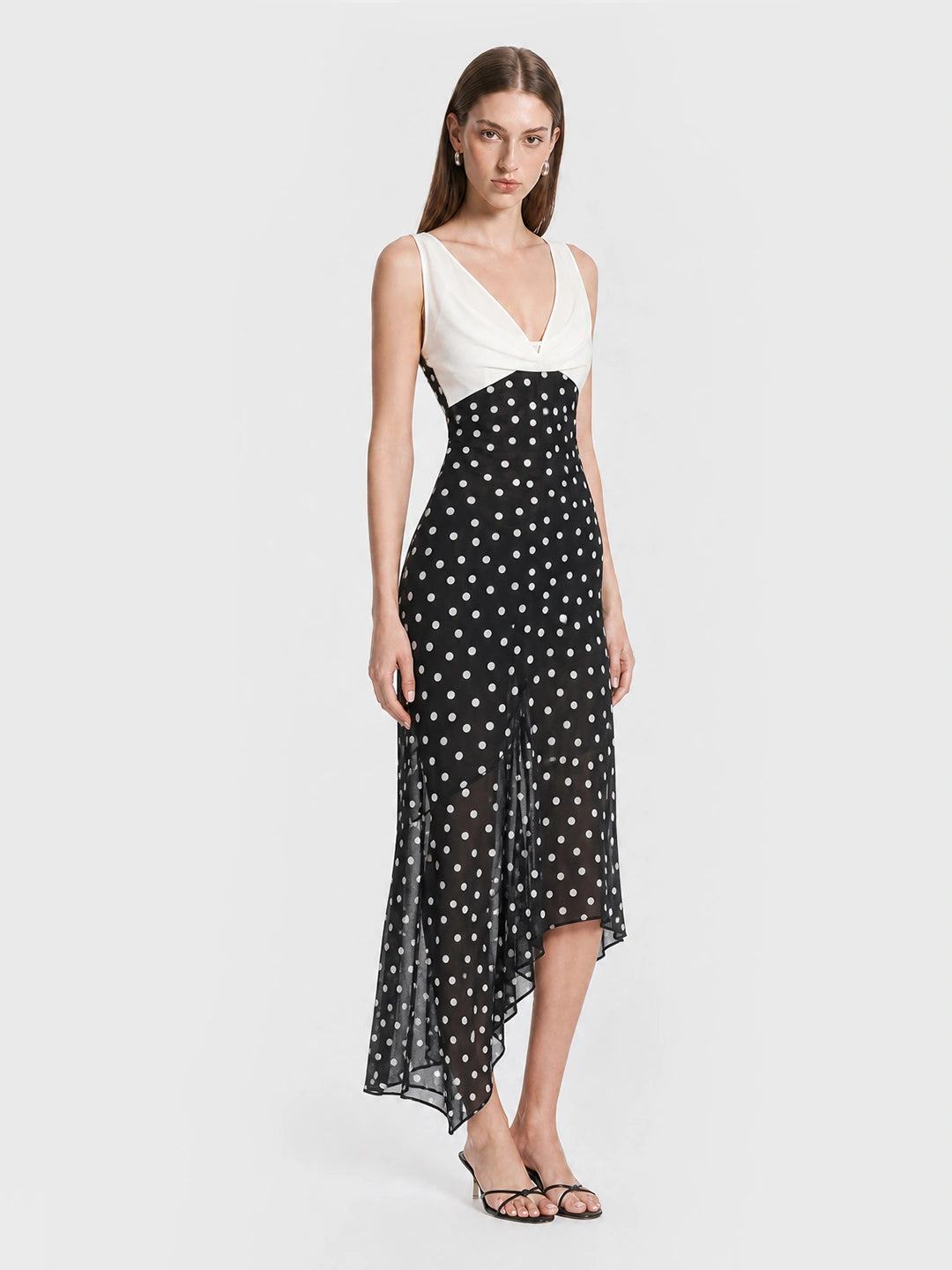 Cowl Neck Georgette Polka Dot Dress