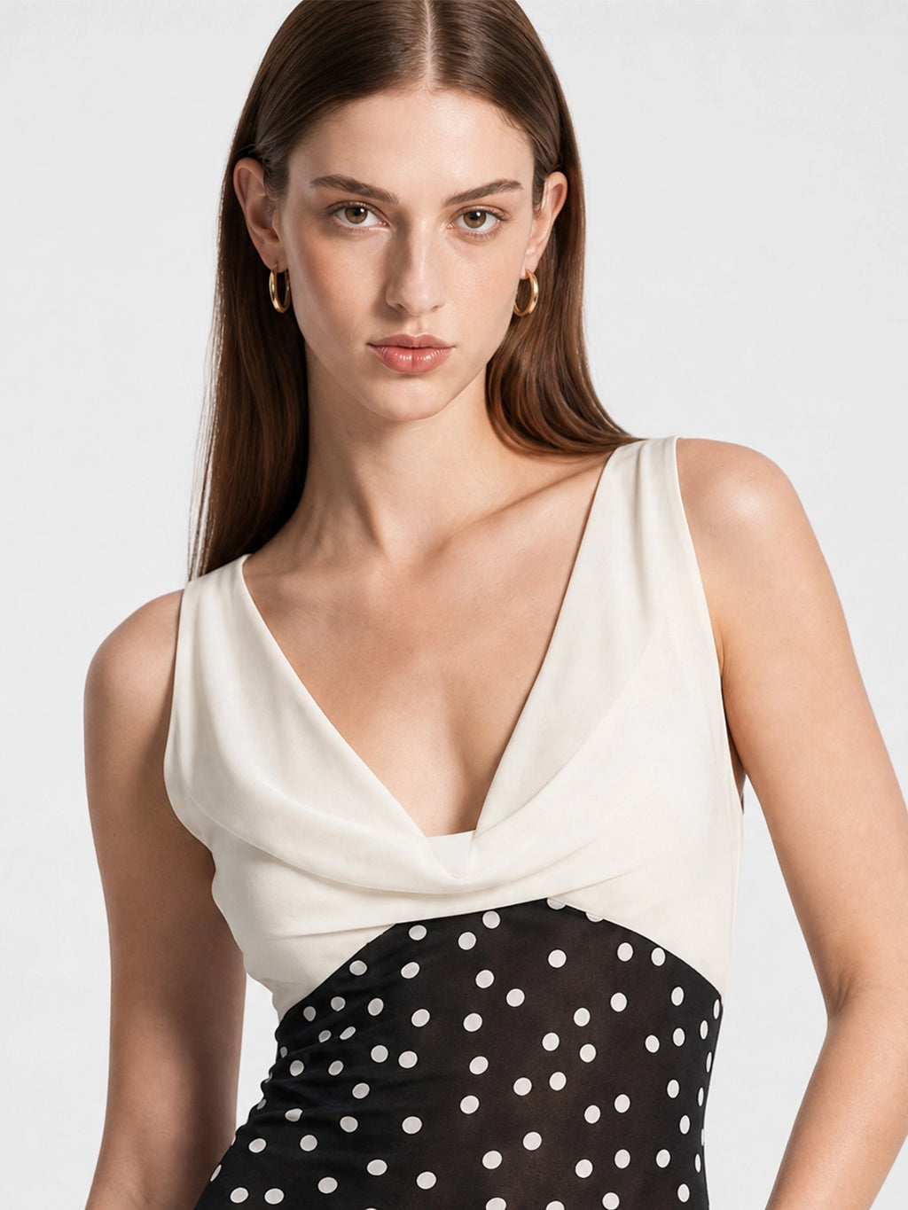 Cowl Neck Georgette Polka Dot Dress