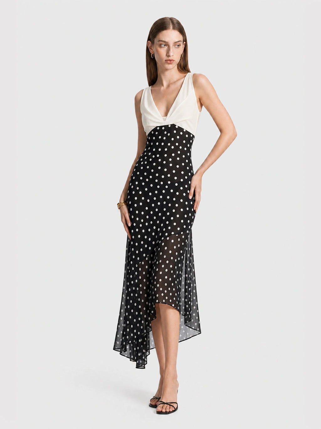 Cowl Neck Georgette Polka Dot Dress