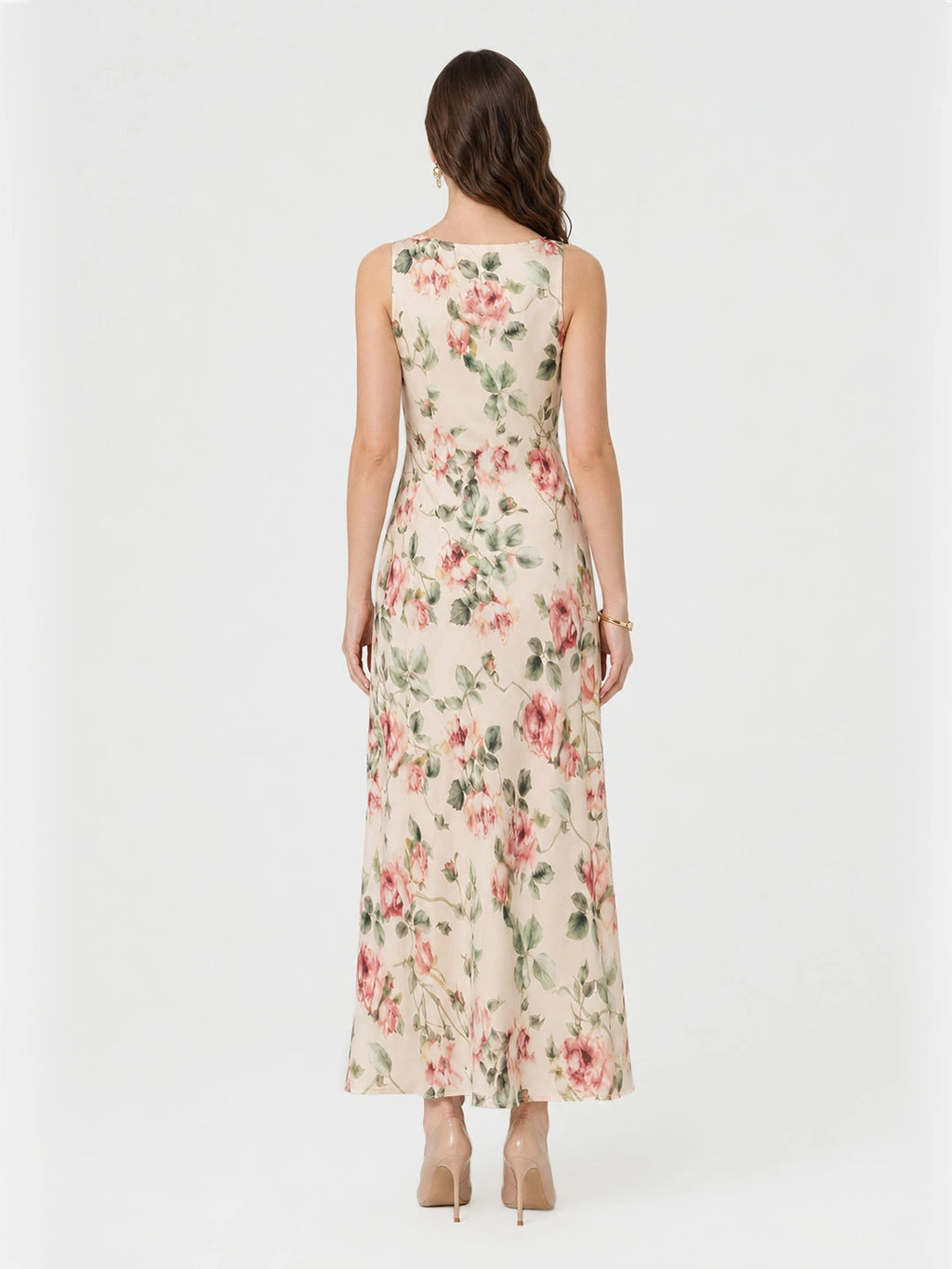 Cowl Neck Rose Print Maxi Dress