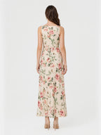 Cowl Neck Rose Print Maxi Dress