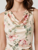 Cowl Neck Rose Print Maxi Dress