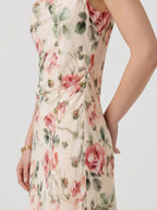 Cowl Neck Rose Print Maxi Dress