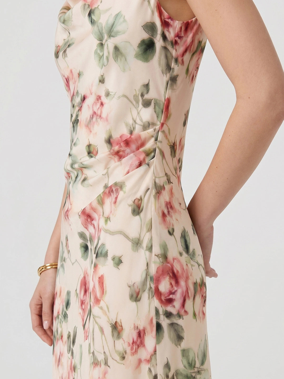 Cowl Neck Rose Print Maxi Dress