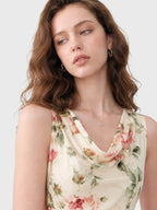 Cowl Neck Rose Print Maxi Dress