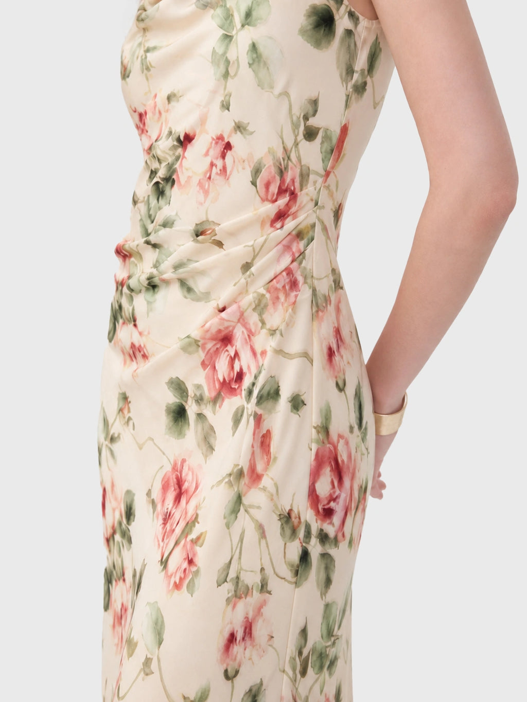 Cowl Neck Rose Print Maxi Dress