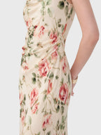 Cowl Neck Rose Print Maxi Dress
