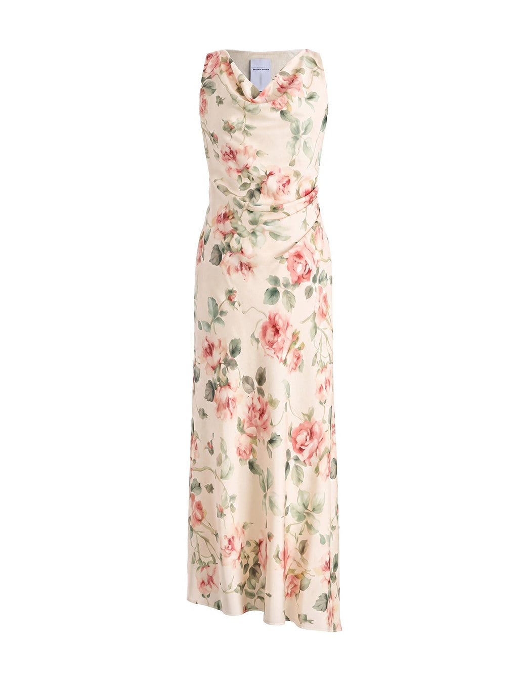Cowl Neck Rose Print Maxi Dress
