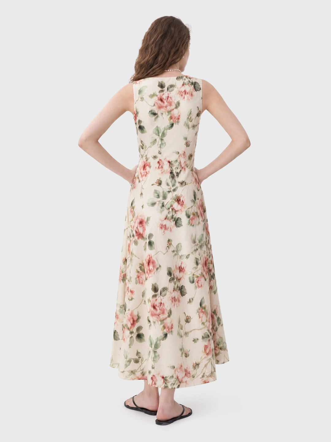Cowl Neck Rose Print Maxi Dress